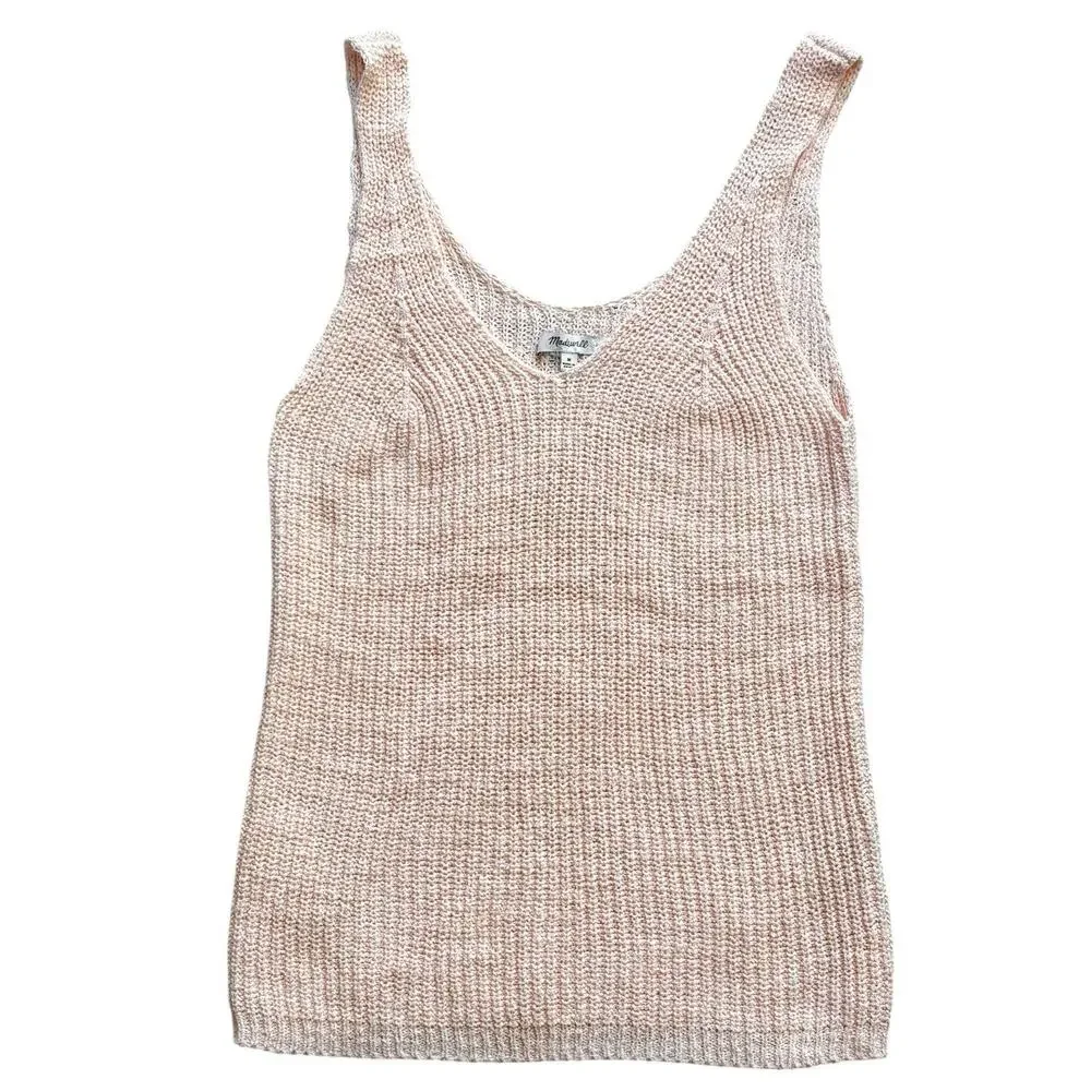 Madewell V Neck Sweater Tank Light Pink Cotton Blend Relaxed Beachy Medium